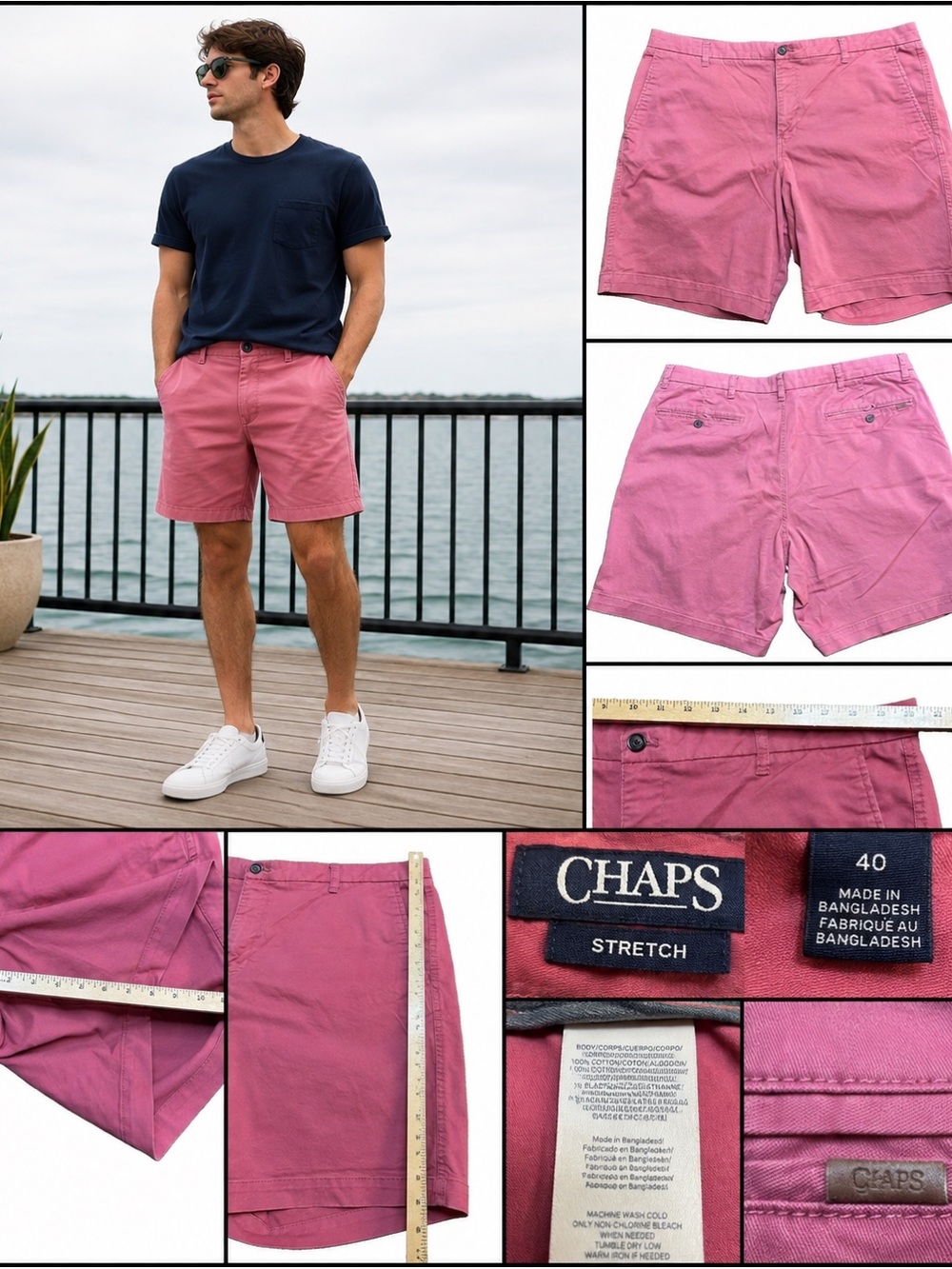 Chaps  Mens Size 40 Brick Red/pink Chino Shorts Flat Front Cotton Stretch #739CL